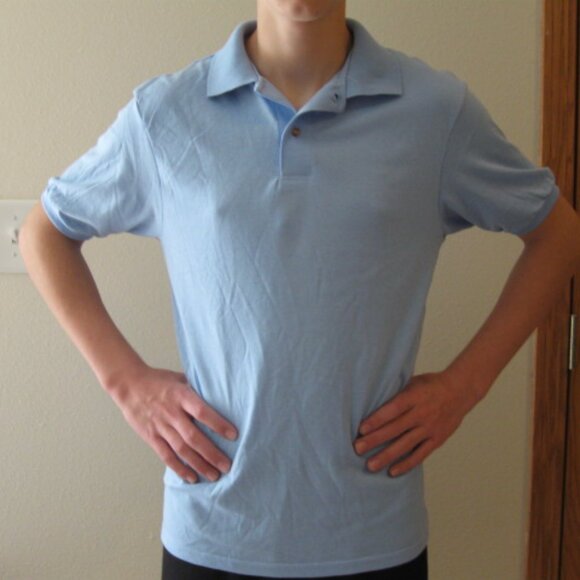 HANES UNISEX SIZE MEN'S SMALL (34 - 36) LIGHT BLUE POLO / GOLF SHIRT NWT - Picture 3 of 6